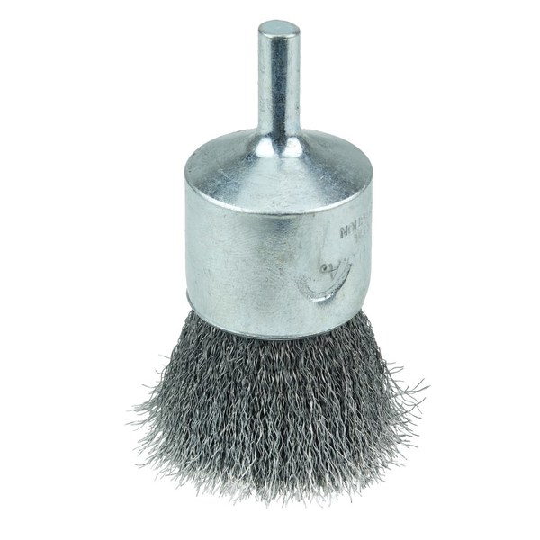 Weiler Wolverine 1" Crimped Wire End Brush, .0104" Steel Fill, 1/4" Stem 36249